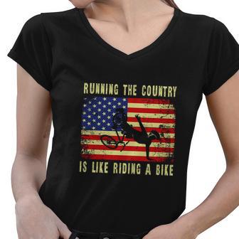 Running The Country Is Like Riding A Bike Joe Biden Funny Meme Women V-Neck T-Shirt - Monsterry