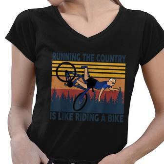 Running The Country Is Like Riding A Bike Joe Biden Vintage Women V-Neck T-Shirt - Monsterry