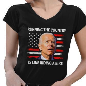 Running The Country Is Like Riding A Bike Joe Biden Women V-Neck T-Shirt - Monsterry DE