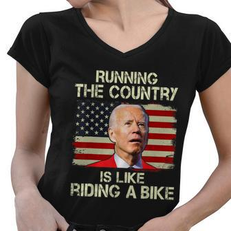 Running The Country Is Like Riding A Bike Women V-Neck T-Shirt - Monsterry