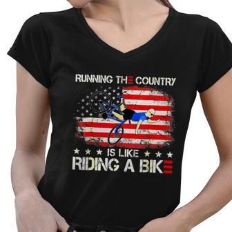 Running The Coutry Is Like Riding A Bike Joe Biden Funny Women V-Neck T-Shirt - Monsterry DE
