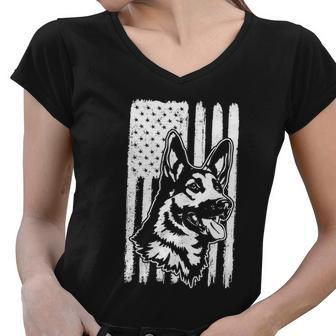 Rustic American Flag Gift Patriotic German Shepherd Dog Lover Gift Women V-Neck T-Shirt - Monsterry UK