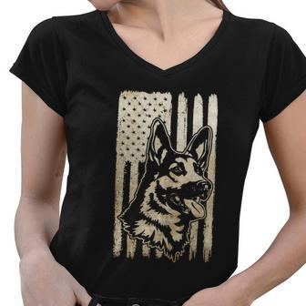 Rustic American Flag Meaningful Gift Patriotic German Shepherd Dog Lover Gift Women V-Neck T-Shirt - Monsterry DE