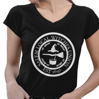 Salem Local Witches Union Est 1692 Halloween Quote Women V-Neck T-Shirt - Monsterry