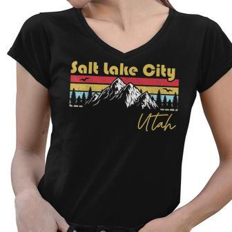 Salt Lake City Utah Roots Hometown Vintage Home State Pride Women V-Neck T-Shirt - Thegiftio UK