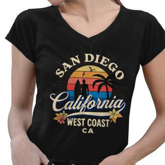 San Diego California Beach Surf Summer Vacation Vintage V3 Women V-Neck T-Shirt - Seseable