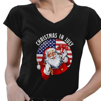 Santa Hat Summer Party Funny Christmas In July Women V-Neck T-Shirt - Monsterry AU