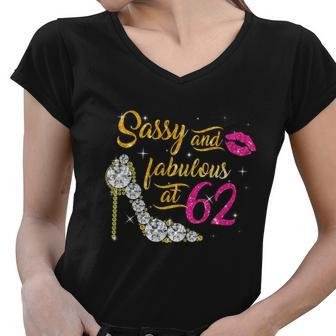 Sassy And Fabulous At 62 Years Old 62Nd Birthday Shoe Lip Women V-Neck T-Shirt - Monsterry AU
