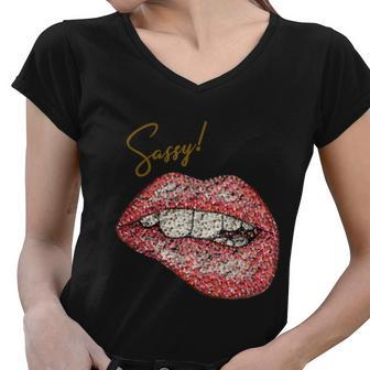 Sassy Lips Sexy Girl Graphic Sexy Lips Biting Graphic Design Printed Casual Daily Basic Women V-Neck T-Shirt - Thegiftio UK