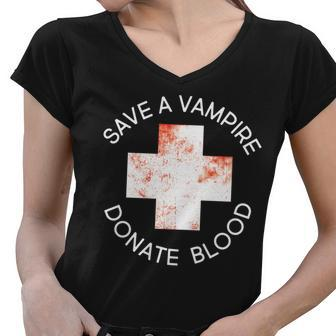 Save A Vampire Donate Blood Tshirt Women V-Neck T-Shirt - Monsterry UK