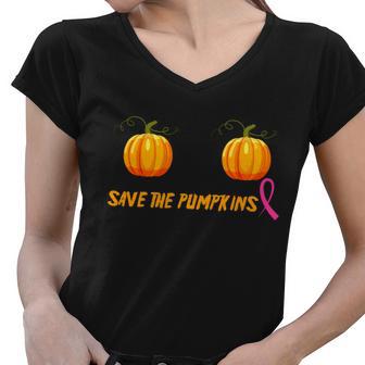 Save The Pumpkins Breast Cancer Tshirt Women V-Neck T-Shirt - Monsterry AU