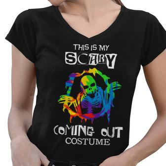 Scary Coming Out Costume Gay Halloween Funny Lgbt Pride Women V-Neck T-Shirt - Thegiftio UK