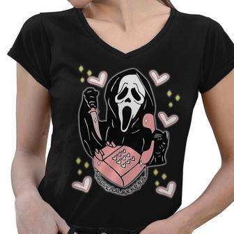 Scary Ghost Face Phone Ghostface Calling Women V-Neck T-Shirt - Monsterry UK