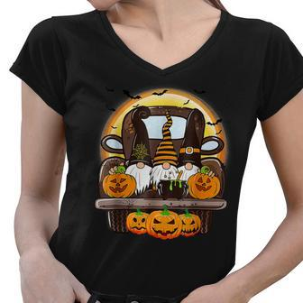 Scary Halloween Truck Gnomes Farmer Witch Pumpkin Costume Women V-Neck T-Shirt - Seseable