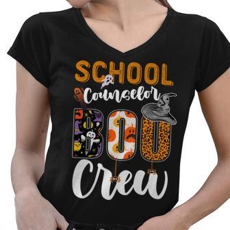 School Counselor Boo Crew Ghost Funny Halloween Matching Women V-Neck T-Shirt - Seseable