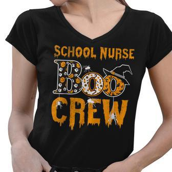 School Nurse Teacher Boo Crew Halloween School Nurse Teacher Women V-Neck T-Shirt - Seseable