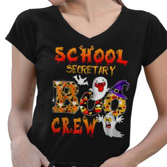 School Secretary Boo Crew Halloween School Men Women Kid Women V-Neck T-Shirt - Seseable