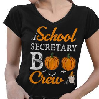School Secretary Boo Crew Halloween School Office Squad Women V-Neck T-Shirt - Seseable