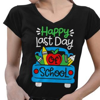 School Truck Shirts Happy Last Day Of School Teachers Kids Women V-Neck T-Shirt - Seseable