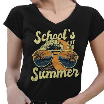 Schools Out For Summer For Teacher Cool Last Day Vintage Women V-Neck T-Shirt - Seseable