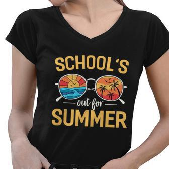 Schools Out For Summer Funny Happy Last Day Of School Gift Women V-Neck T-Shirt - Monsterry UK