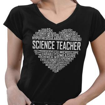 Science Teacher Heart Proud Science Teaching Design Women V-Neck T-Shirt - Seseable