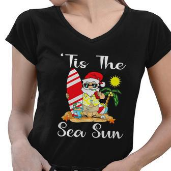 Sea Sun Christmas In July Santa Surfing Lake Party Women V-Neck T-Shirt - Monsterry DE