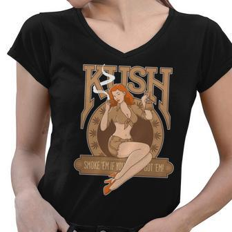 Sexy Lady Kush Smoke Marijuana Tshirt Women V-Neck T-Shirt - Monsterry