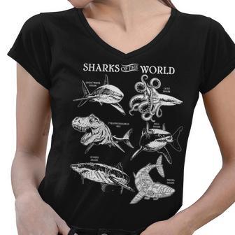 Sharks Of The World Women V-Neck T-Shirt - Monsterry