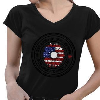 Shes A Good Girl Loves Her Mama Loves Jesus And America 4Th Of July Women V-Neck T-Shirt - Monsterry AU