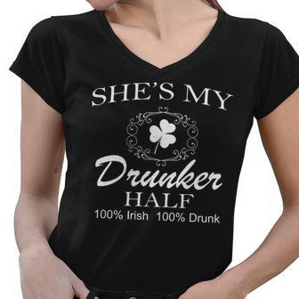 Shes My Drunker Half Funny St Patricks Day Graphic Design Printed Casual Daily Basic Women V-Neck T-Shirt - Thegiftio UK