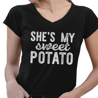 Shes My Sweet Potato Funny Thanksgiving Couple Meme Great Gift Graphic Design Printed Casual Daily Basic Women V-Neck T-Shirt - Thegiftio UK