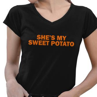 Shes My Sweet Potato Matching Couples Women V-Neck T-Shirt - Monsterry DE