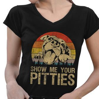 Show Me Your Pitties Funny Pitbull Dog Lovers Retro Vintage Women V-Neck T-Shirt - Thegiftio UK