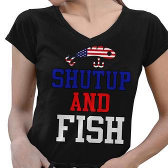 Shut Up And Fish Tshirt Women V-Neck T-Shirt - Monsterry