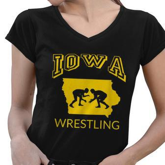 Silhouette Iowa Wrestling Team Wrestler The Hawkeye State Tshirt Women V-Neck T-Shirt - Monsterry