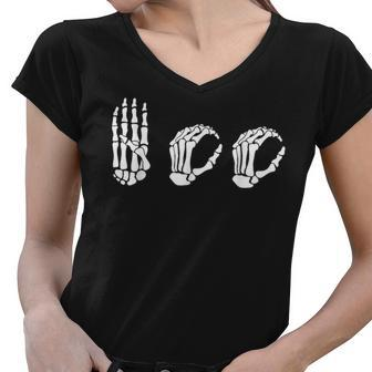 Skeleton Hand Asl Halloween American Sign Language Women V-Neck T-Shirt - Thegiftio UK