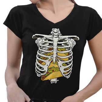 Skeleton Rib Cage Filled With Tacos Tshirt Women V-Neck T-Shirt - Monsterry DE