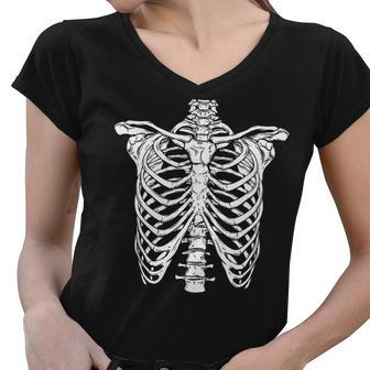 Skeleton Rib Cage Scary Halloween Costume Women V-Neck T-Shirt - Monsterry DE