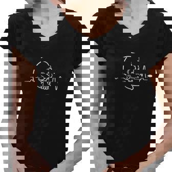 Skull Line Art Tshirt Women V-Neck T-Shirt - Monsterry