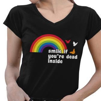 Smile If Youre Dead Inside Tshirt Women V-Neck T-Shirt - Monsterry AU