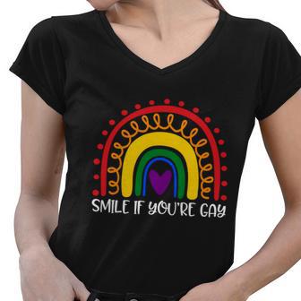 Smile If Youre Gay And Lesbian Lgbtq Ally Rainbow You Belong Gift Women V-Neck T-Shirt - Monsterry CA