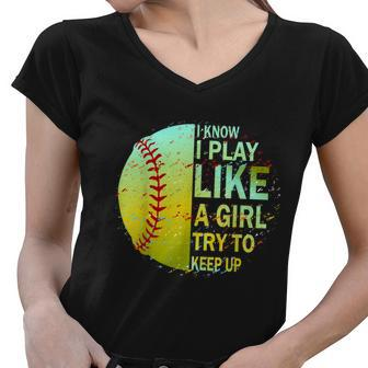 Softball Shirts For Girls | Softball Tshirt Women V-Neck T-Shirt - Monsterry