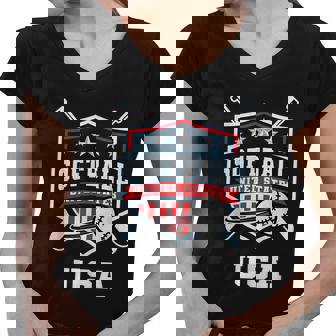 Softball Usa Support The Team Usa Flag Women V-Neck T-Shirt - Monsterry