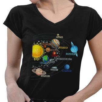 Solar System Planets Astronomy Space Science Girls Boys Tshirt Women V-Neck T-Shirt - Monsterry UK