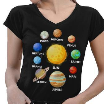 Solar System Planets Sun Mars Women V-Neck T-Shirt - Monsterry
