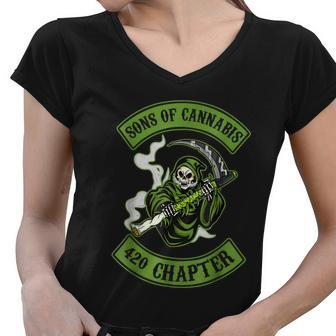 Sons Of Cannabis 420 Chapter Women V-Neck T-Shirt - Monsterry
