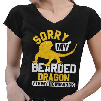 Sorry My Bearded Dragon Ate My Homework Lizard Lover Gift Women V-Neck T-Shirt - Monsterry UK