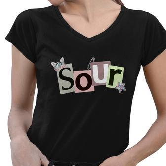 Sour Floral Logo Women V-Neck T-Shirt - Monsterry CA