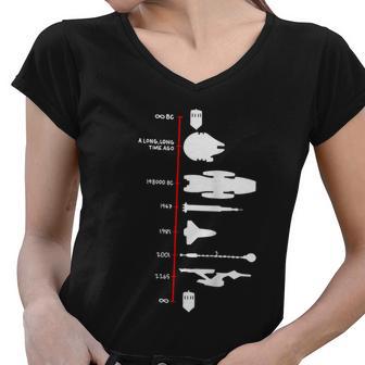 Spaceship Timeline Science Fiction Rocket Women V-Neck T-Shirt - Monsterry